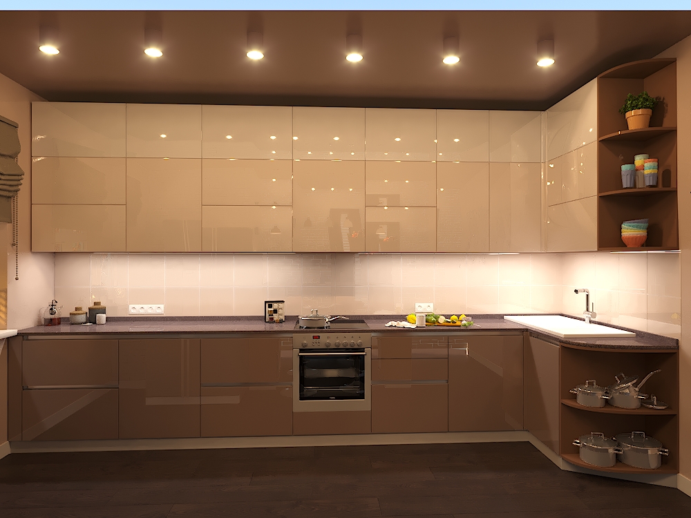 Cucina in toni di caffè in 3d max corona render immagine