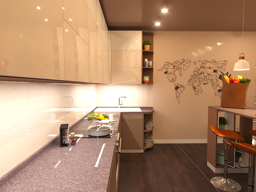 Cucina in toni di caffè in 3d max corona render immagine