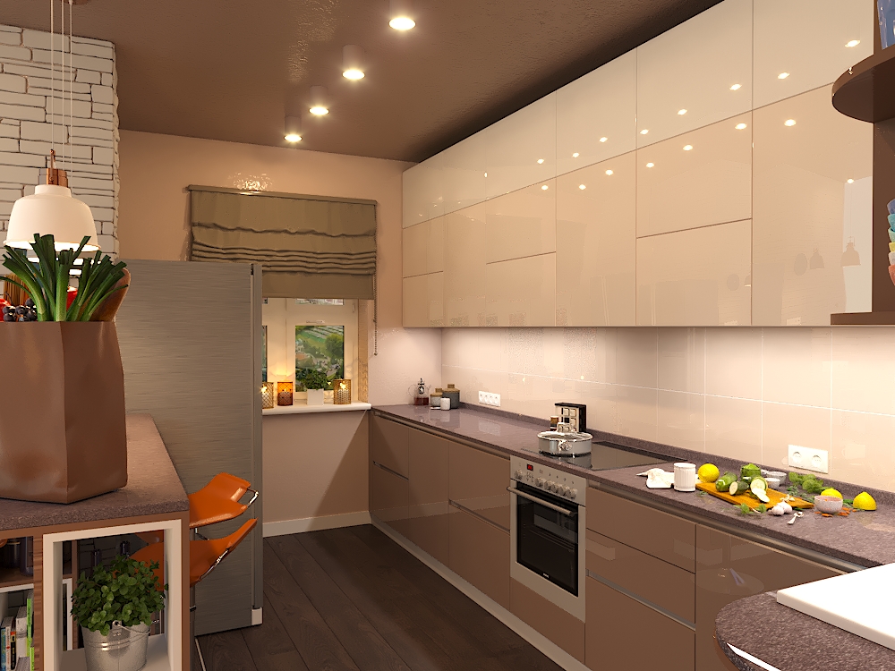 Cucina in toni di caffè in 3d max corona render immagine