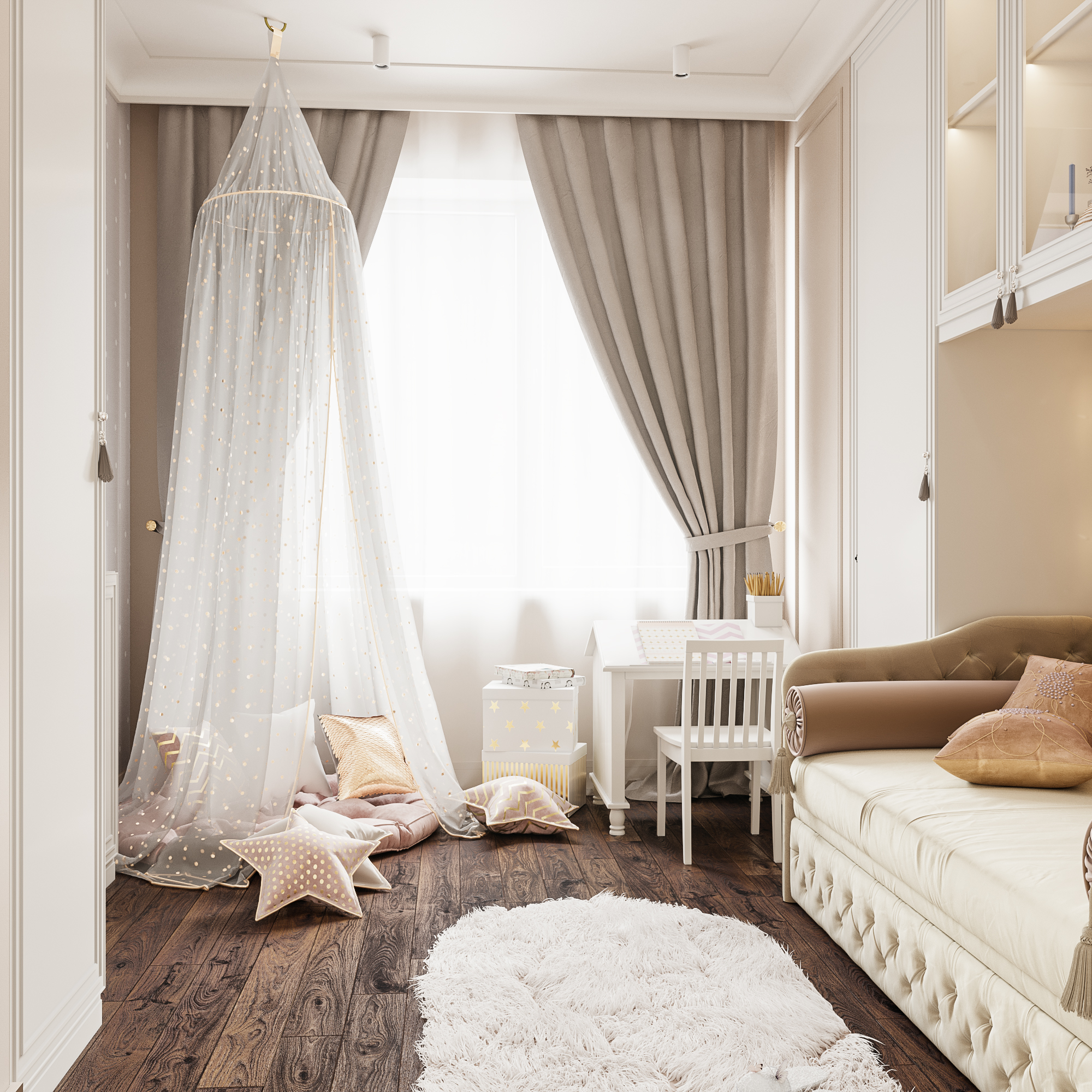 imagen de Sala infantil para una niña en 3d max corona render