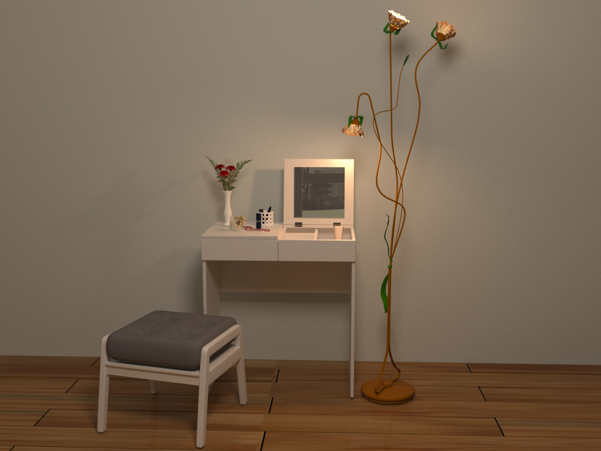 Dressing table and ottoman in 3d max corona render image