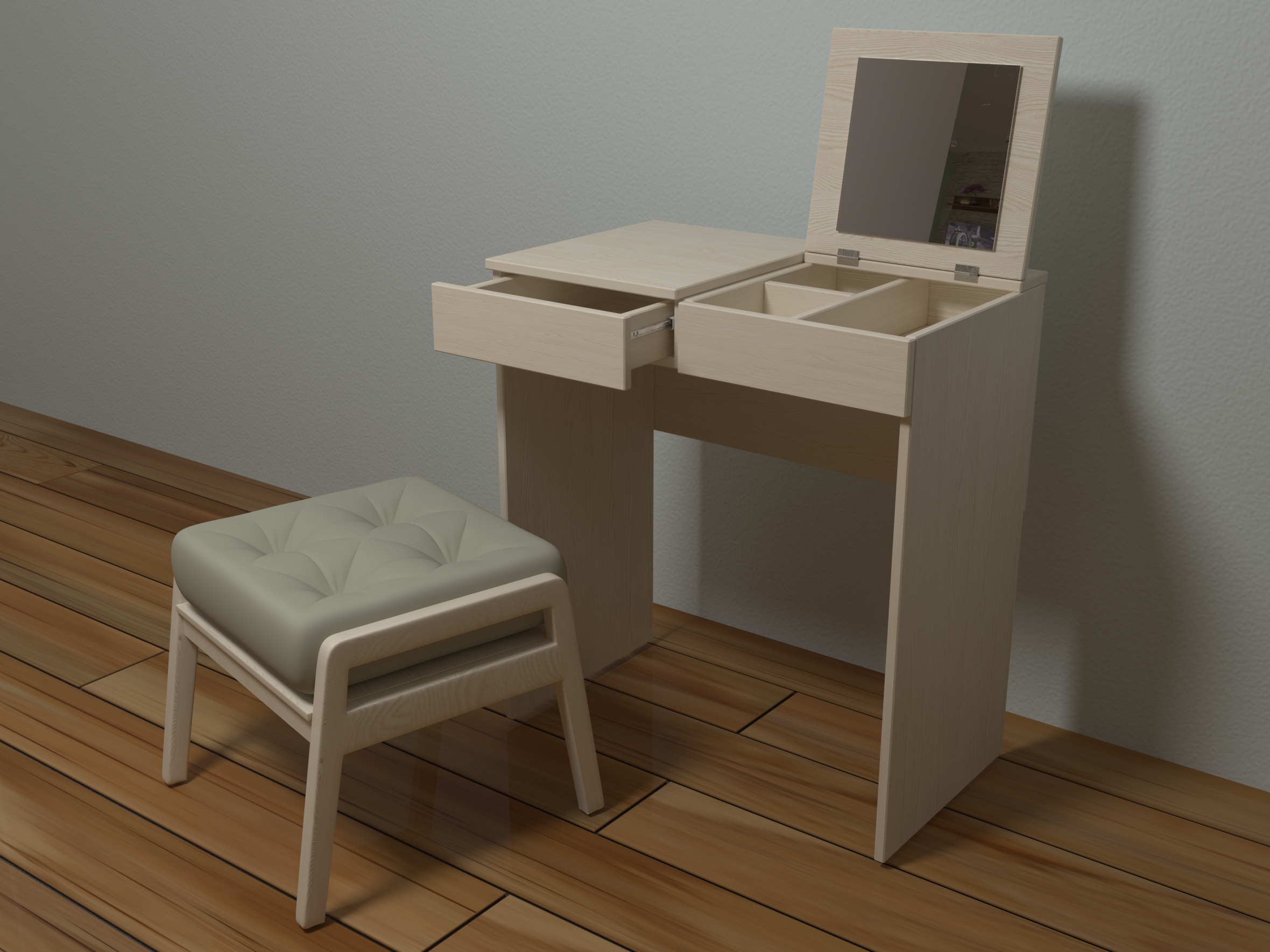 Frisierkommode und Ottomane in 3d max corona render Bild