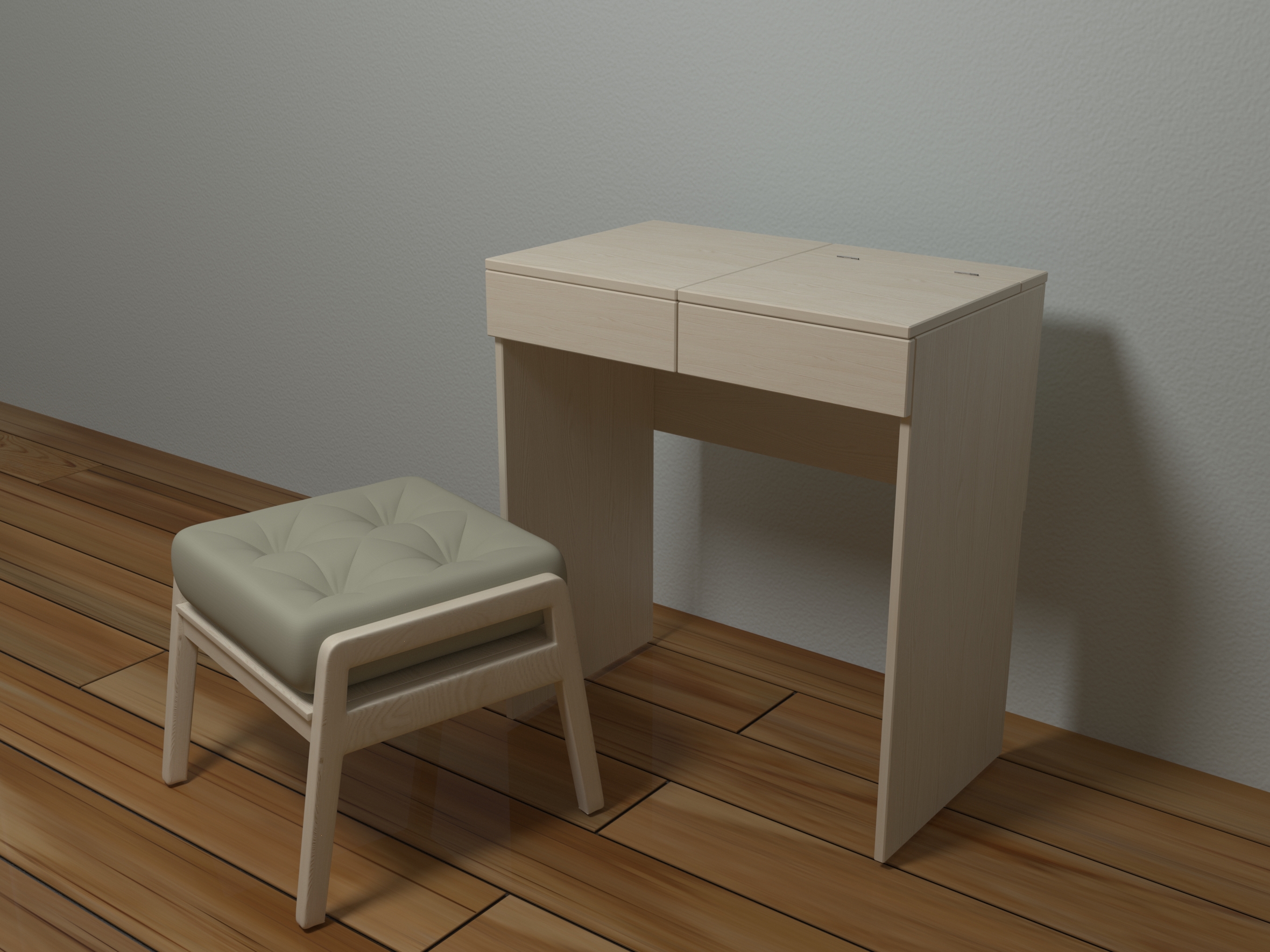 Frisierkommode und Ottomane in 3d max corona render Bild