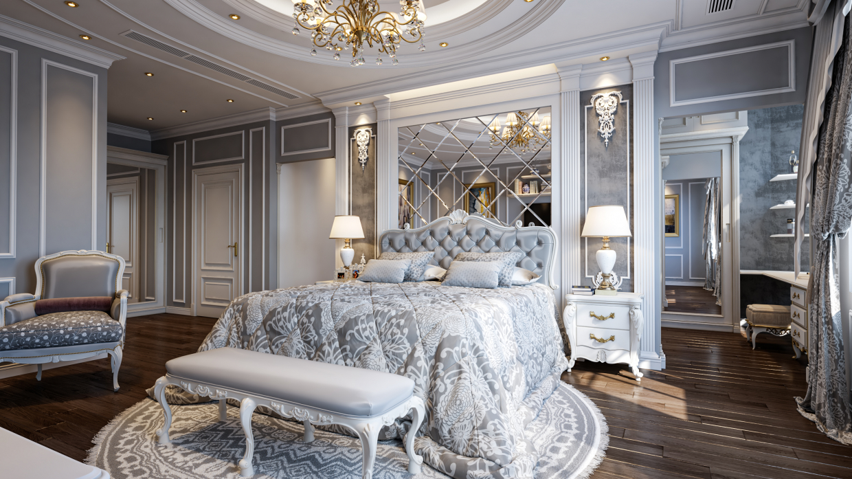 Chambre à coucher principale Gris et blanc dans 3d max vray 3.0 image