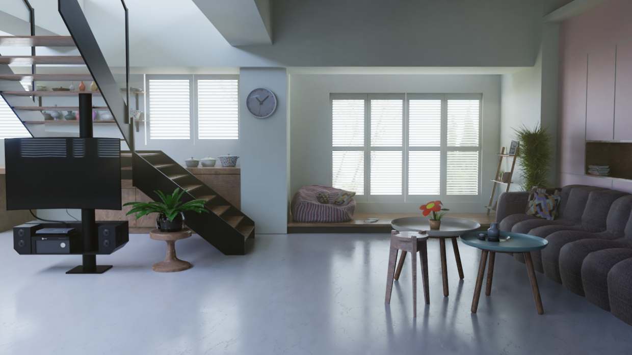 living room in Blender cycles render image