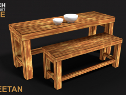 3D Bench Game asset using handpainted textures