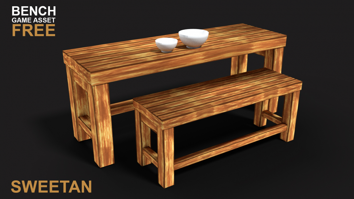 3D Bench Game asset using handpainted textures in Blender cycles render image