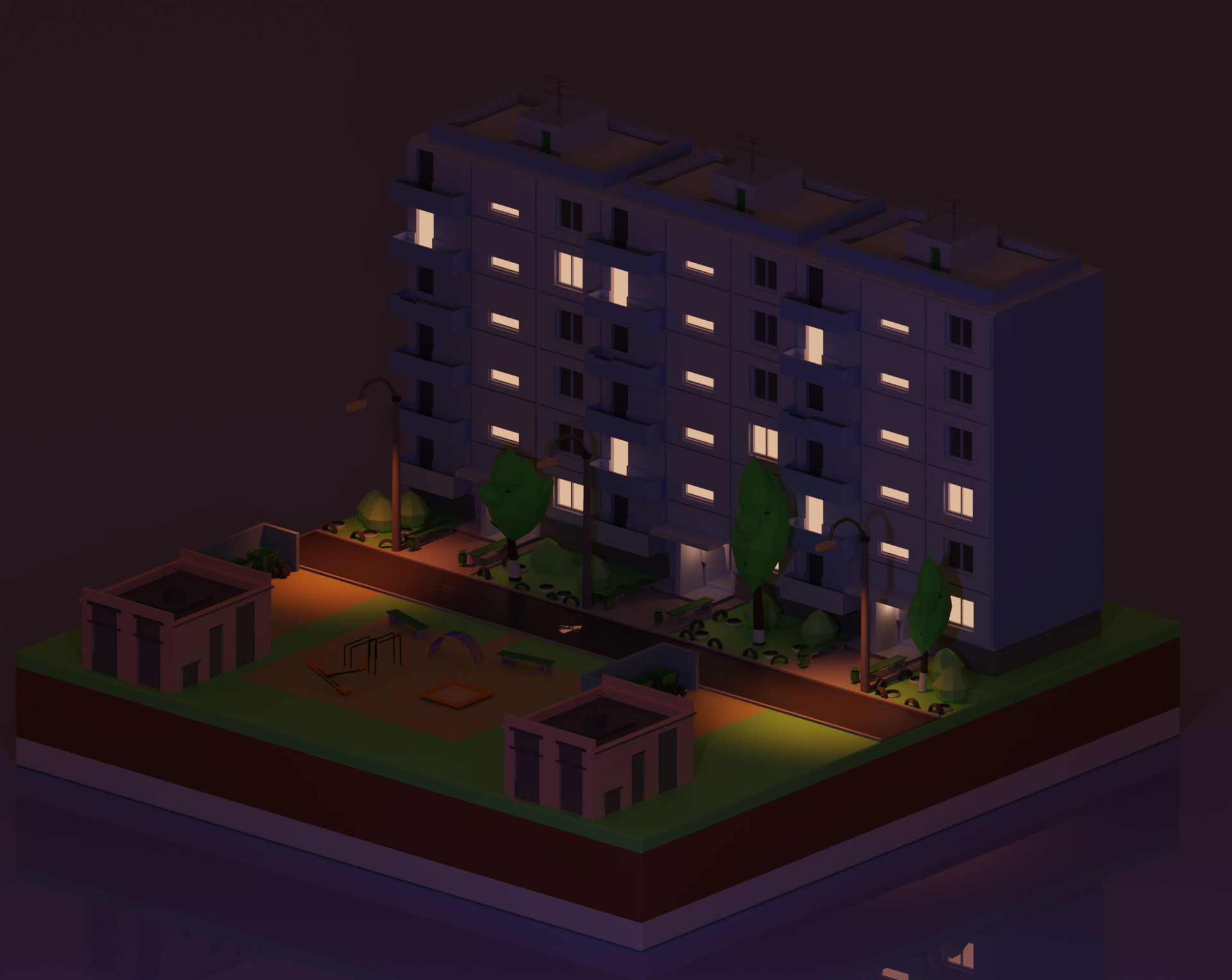 Quartier russe en style isométrique low poly dans Blender cycles render image