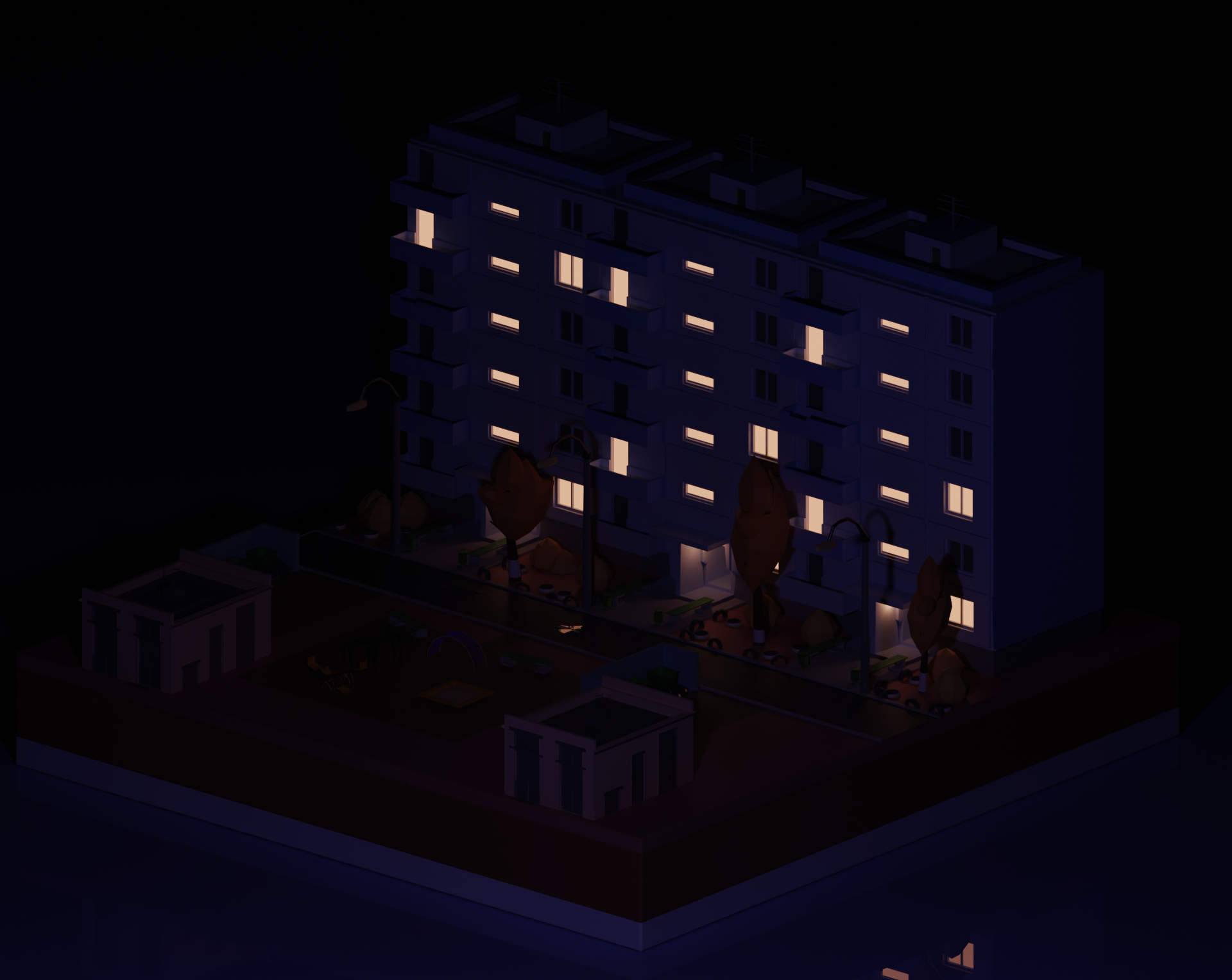 Quartier russe en style isométrique low poly dans Blender cycles render image