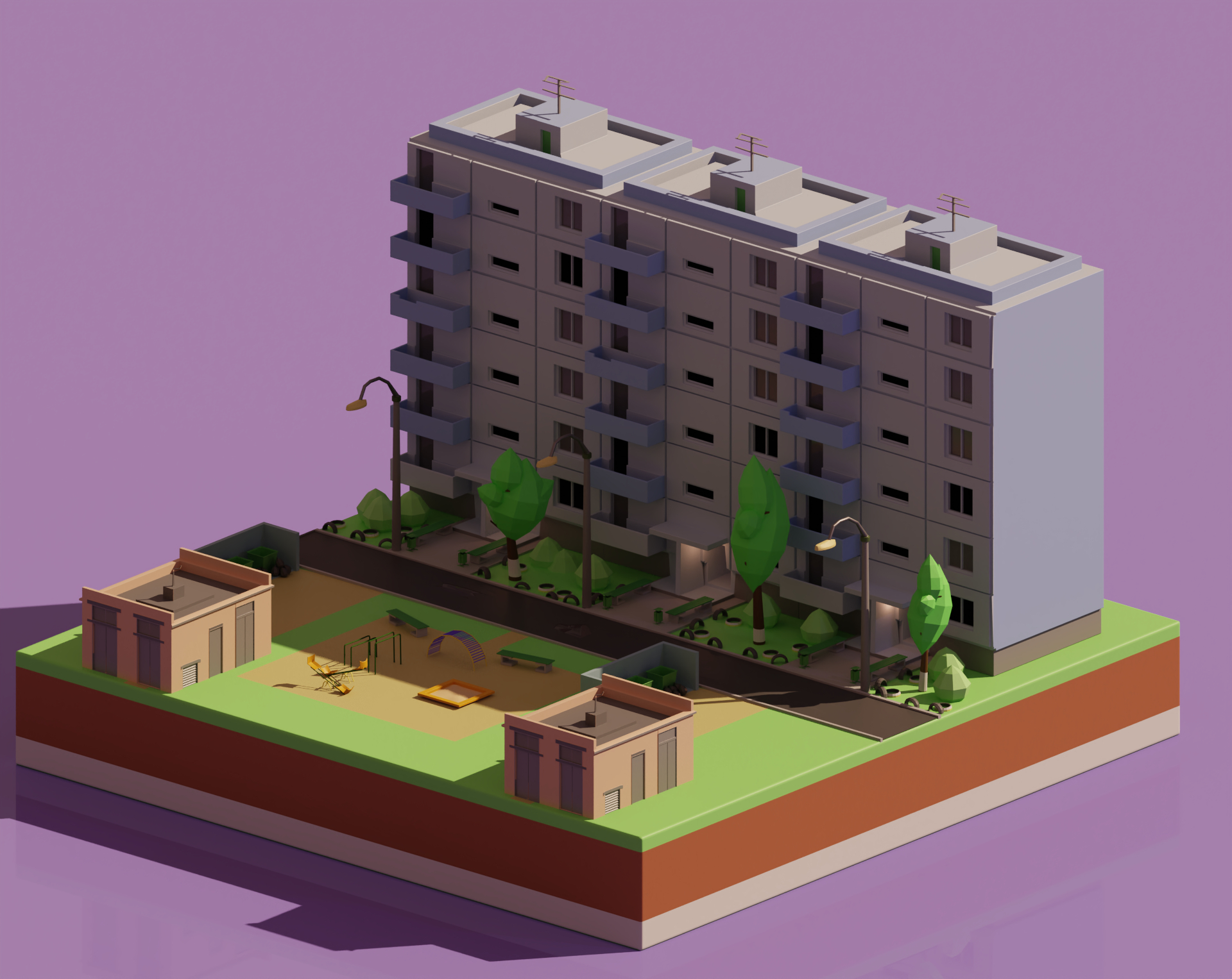 Quartier russe en style isométrique low poly dans Blender cycles render image