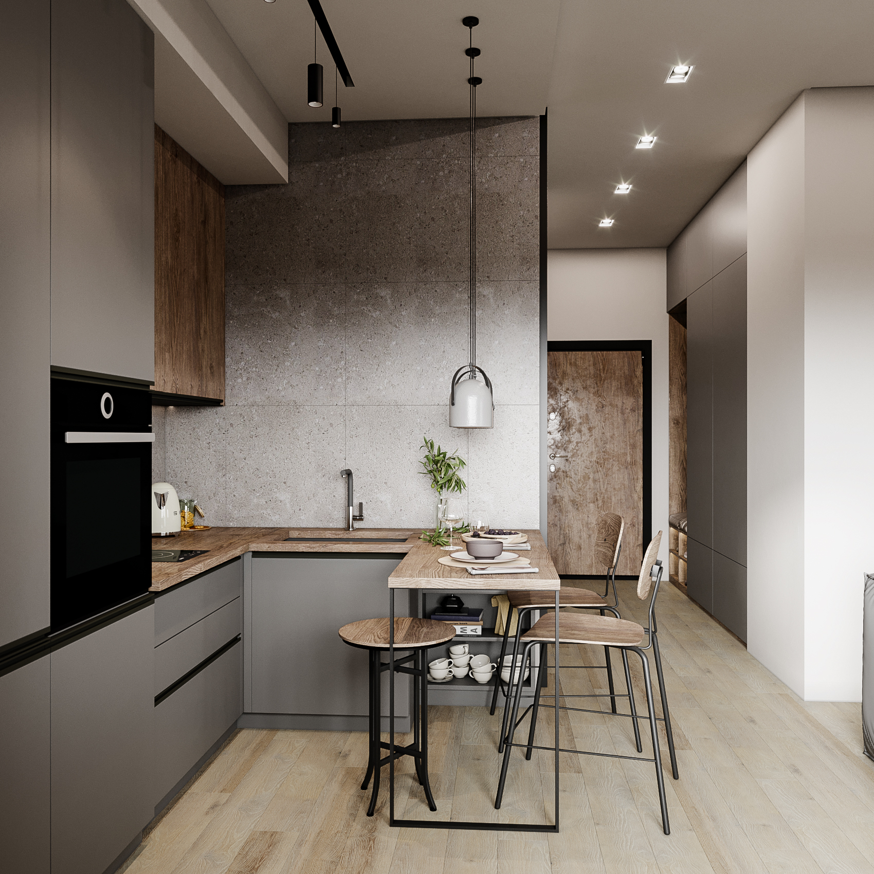 Genç bir çift için stüdyo tasarım görselleştirme in 3d max corona render resim