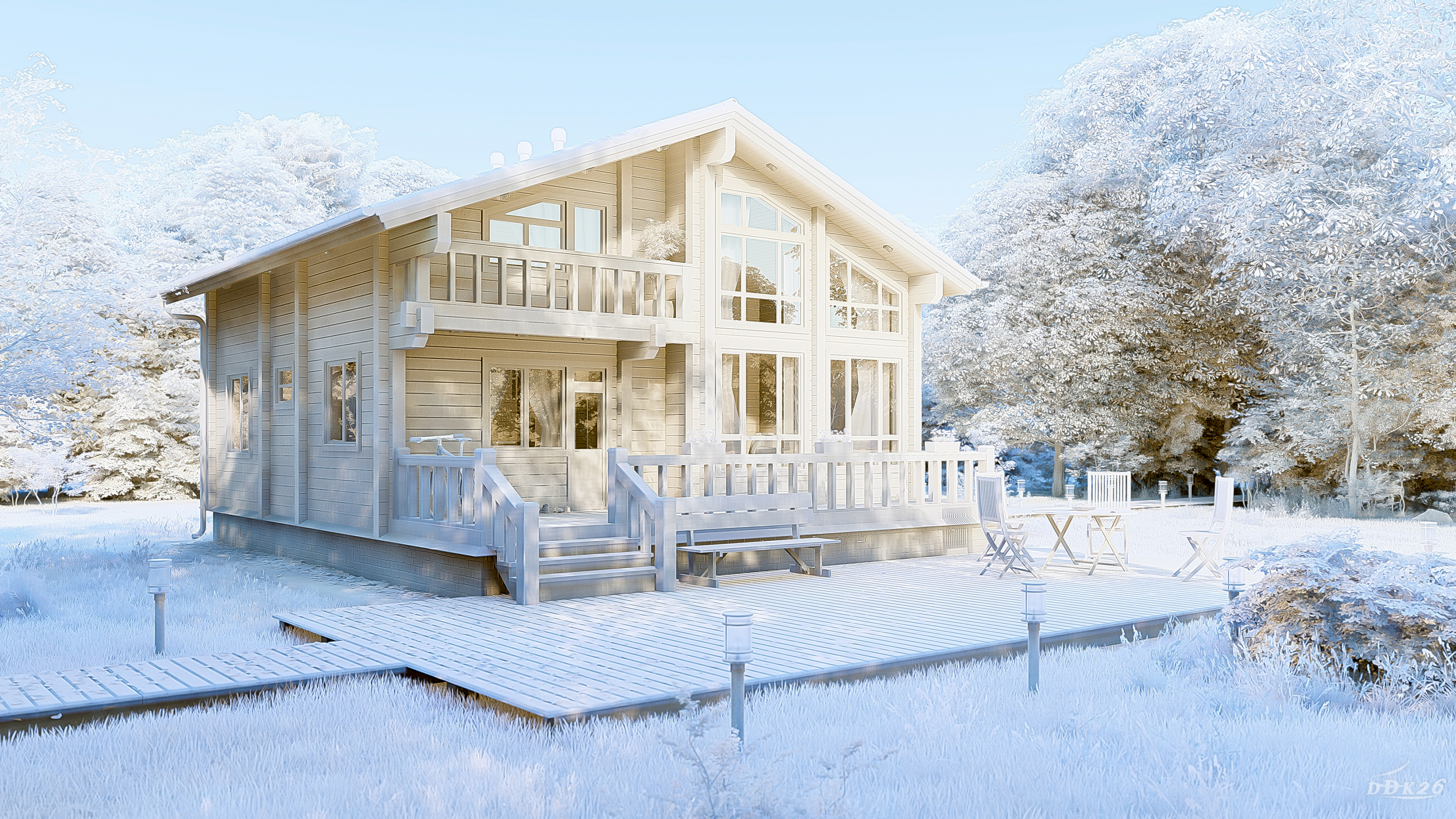 Progetto di casa in legno lamellare impiallacciato in 3d max vray 3.0 immagine