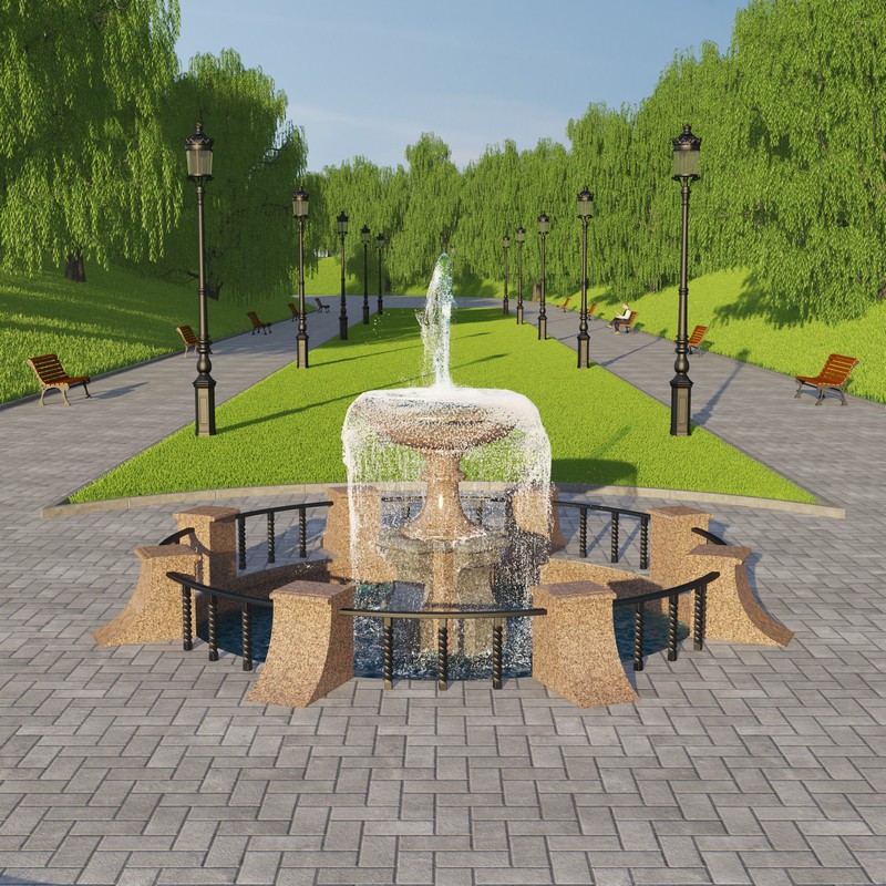 Fountain in the Park in 3d max vray image