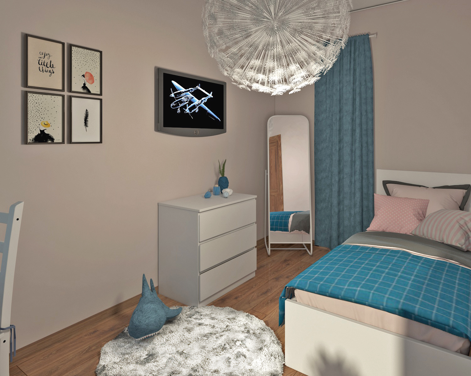 Bir kız çocuk odası in 3d max vray 3.0 resim