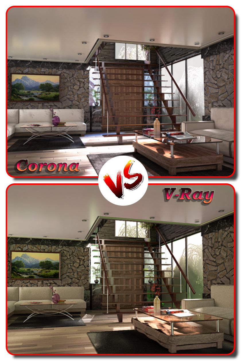 V-Ray VS Corona dans 3d max corona render image