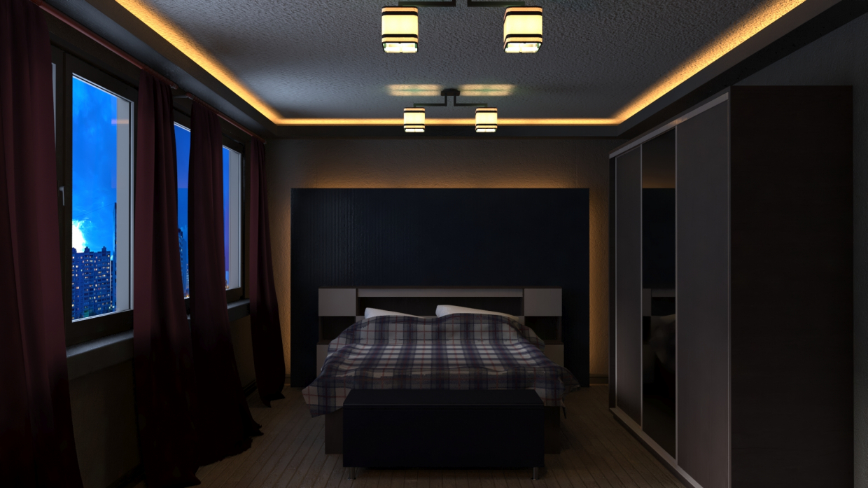 Quarto à luz da cidade noturna em 3d max vray 3.0 imagem