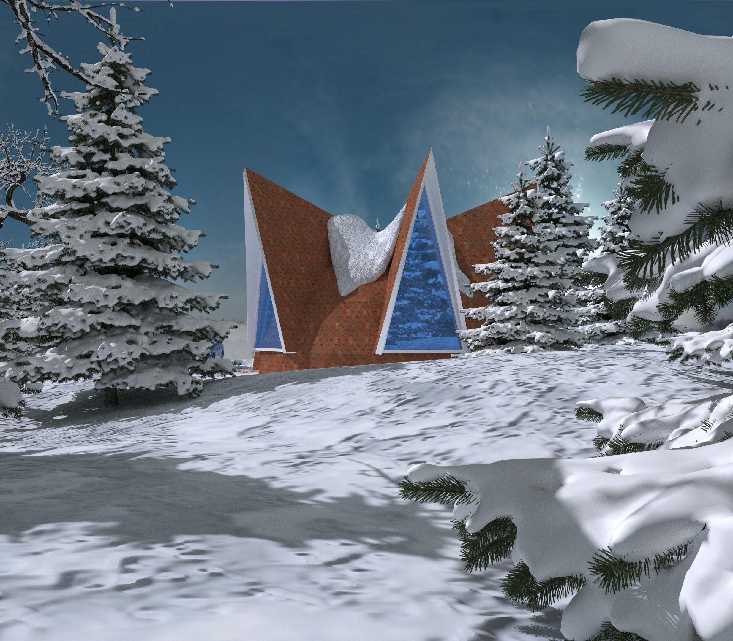 Kuppelhaus im Winter in 3d max corona render Bild