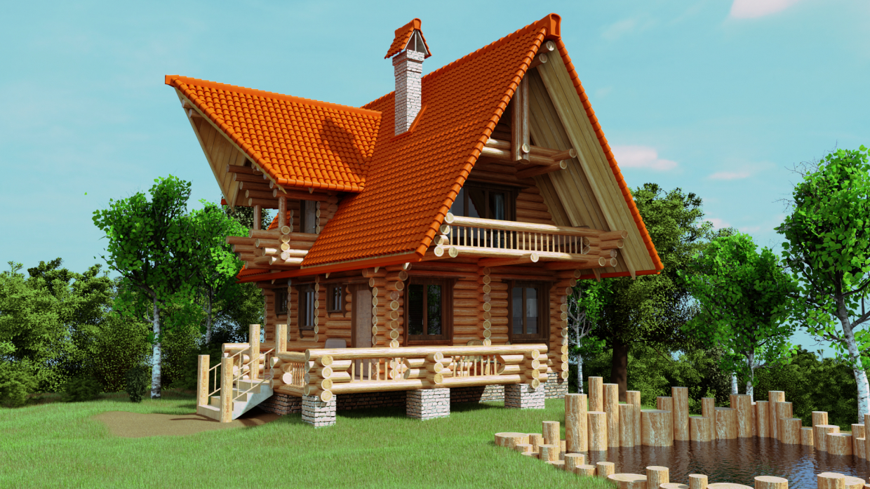 Wooden House in Blender cycles render image