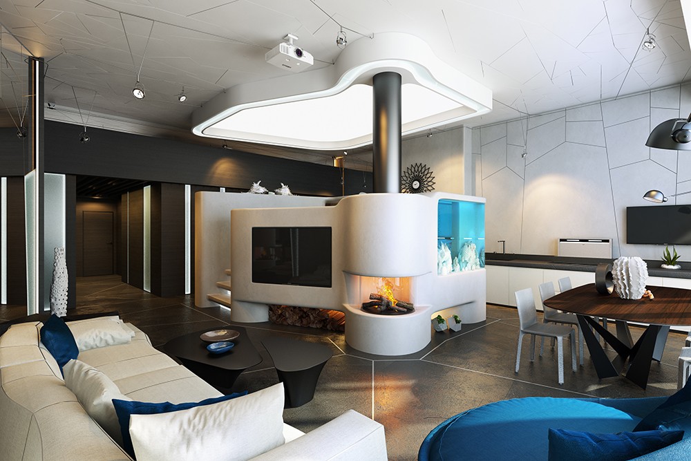 Wohnung mit Aquarium in Blender cycles render Bild