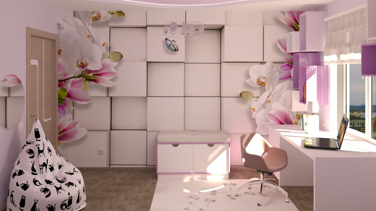 Children's room for the girl in 3d max corona render image