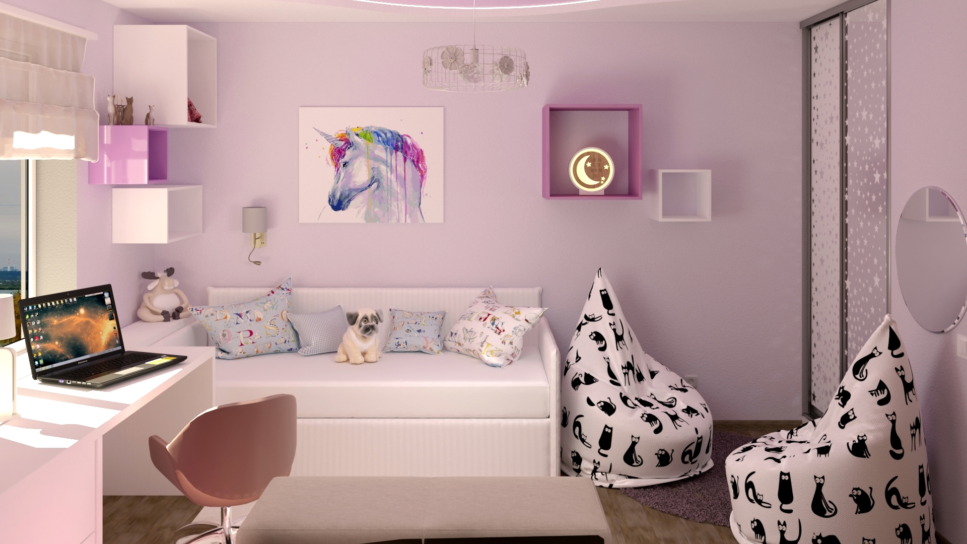 Children's room for the girl in 3d max corona render image