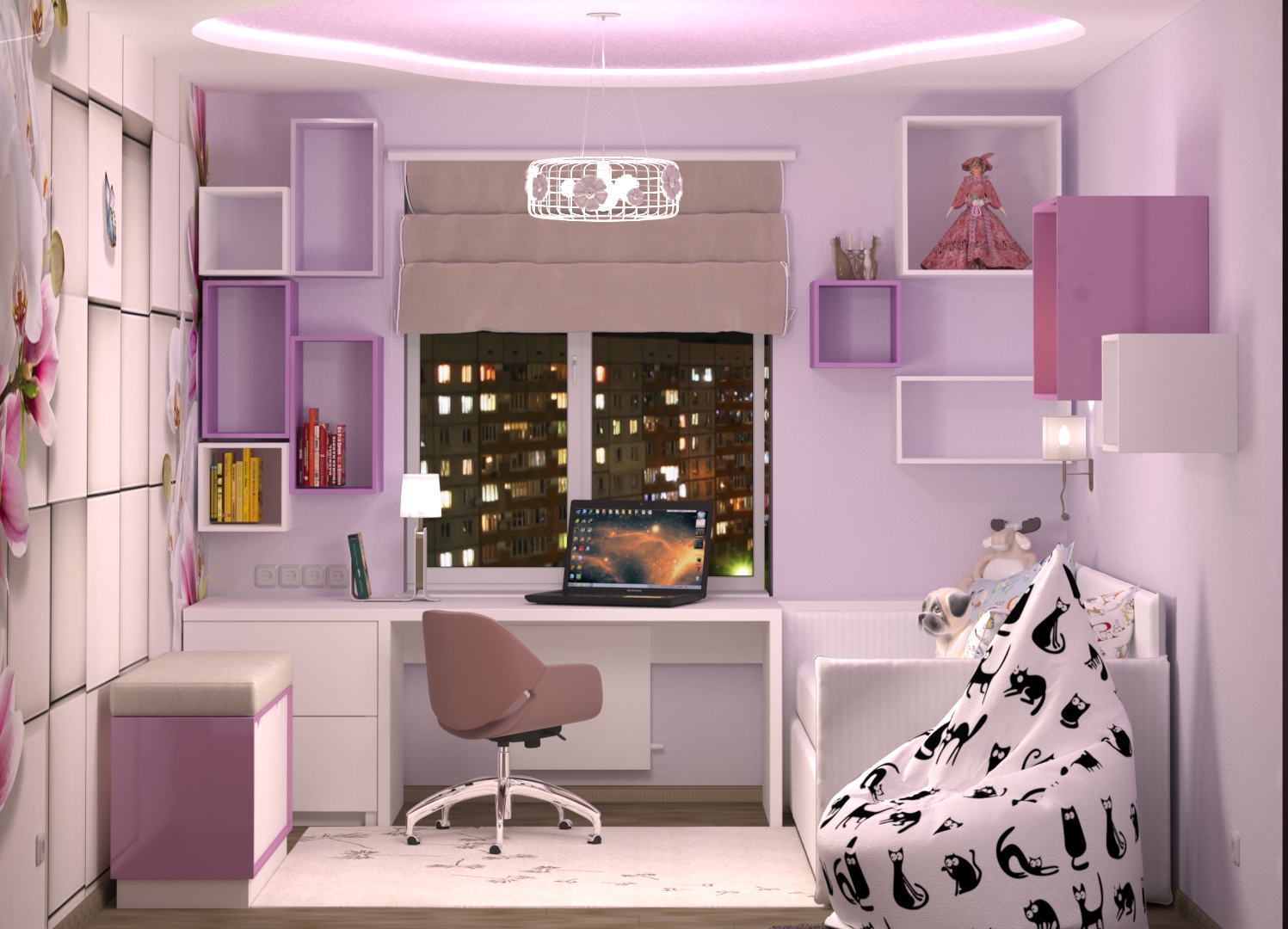 Children's room for the girl in 3d max corona render image