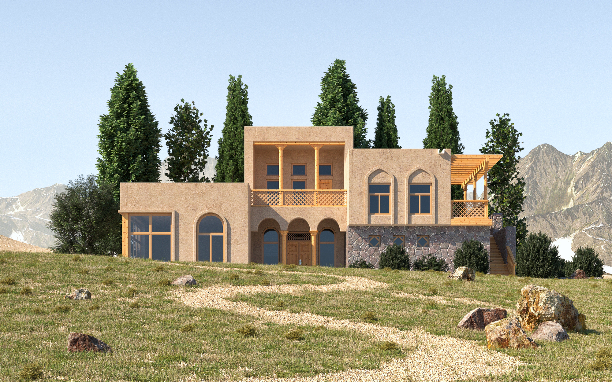 Traditionelle Architektur Tadschikistans in 3d max corona render Bild