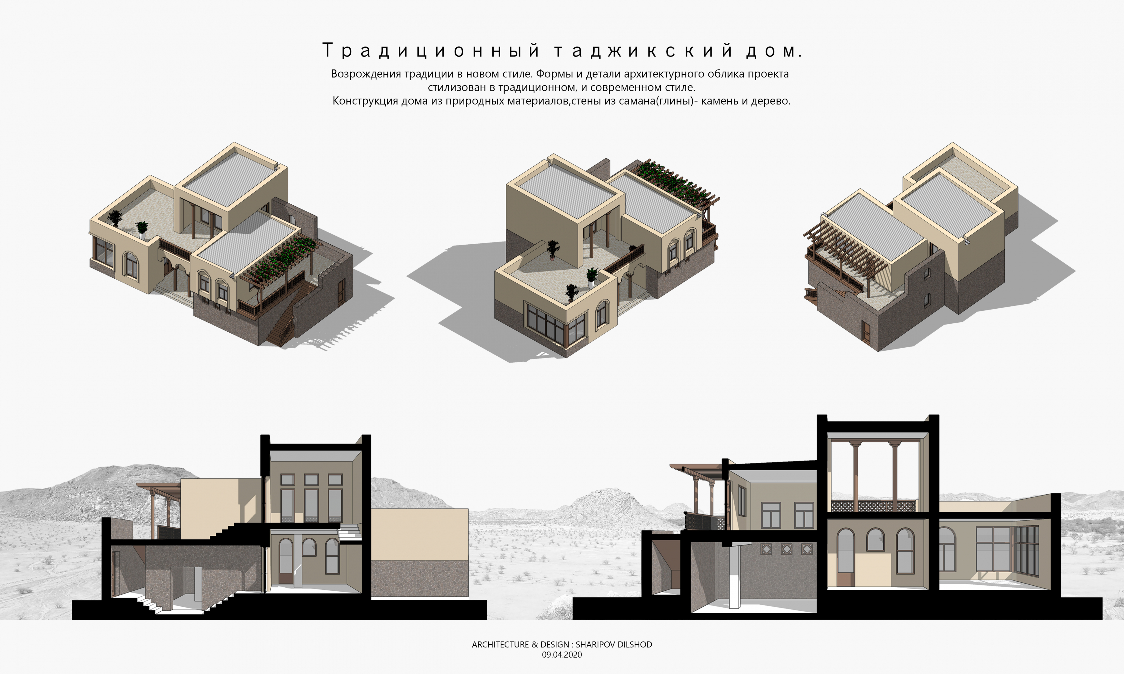 Arquitetura tradicional do Tajiquistão em 3d max corona render imagem