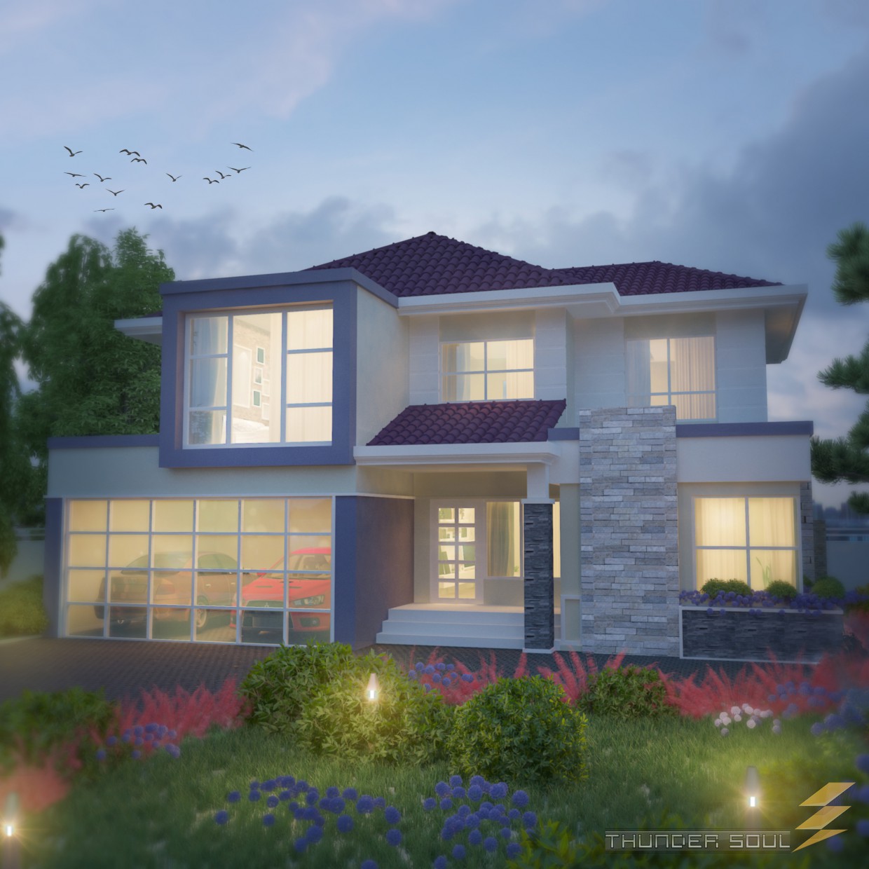 Projeto da casa moderna de baixo orçamento semi em 3d max vray 3.0 imagem