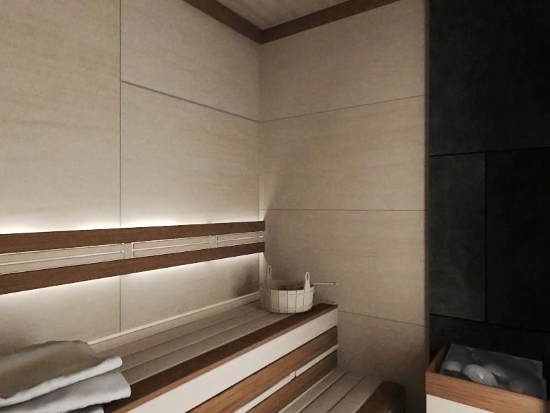 imagen de sauna en 3d max vray