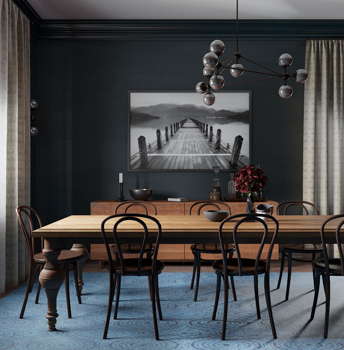 Salle à manger sombre dans 3d max corona render image