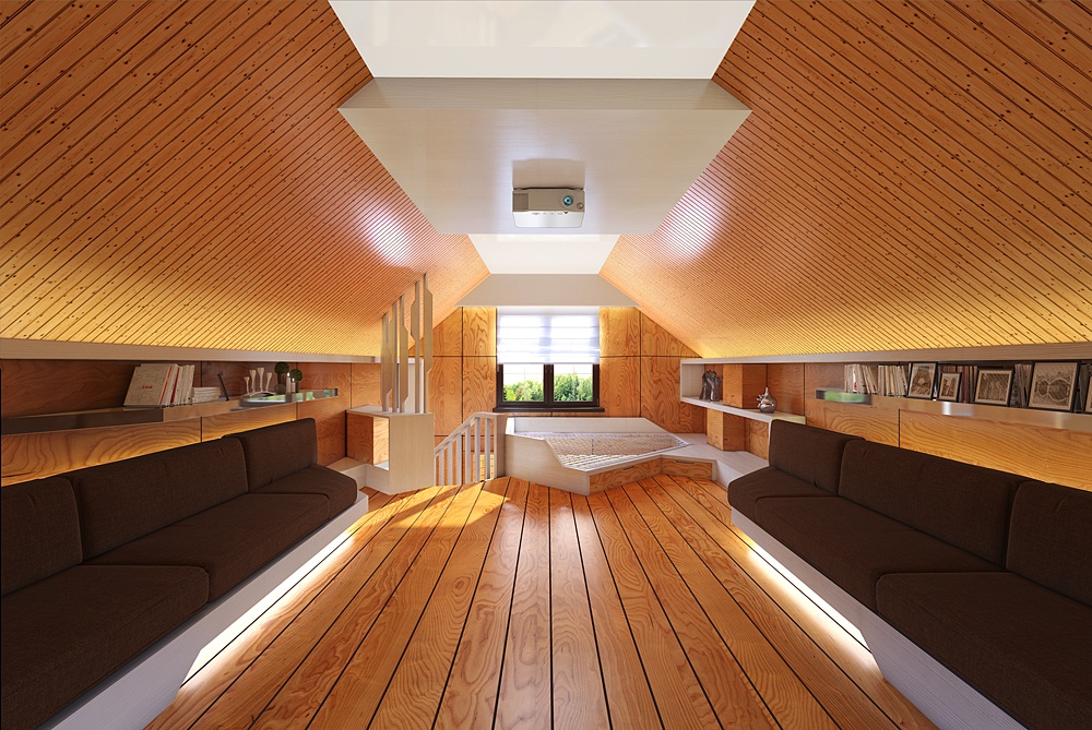 A modern wooden house. Interior and exterior in 3d max corona render image