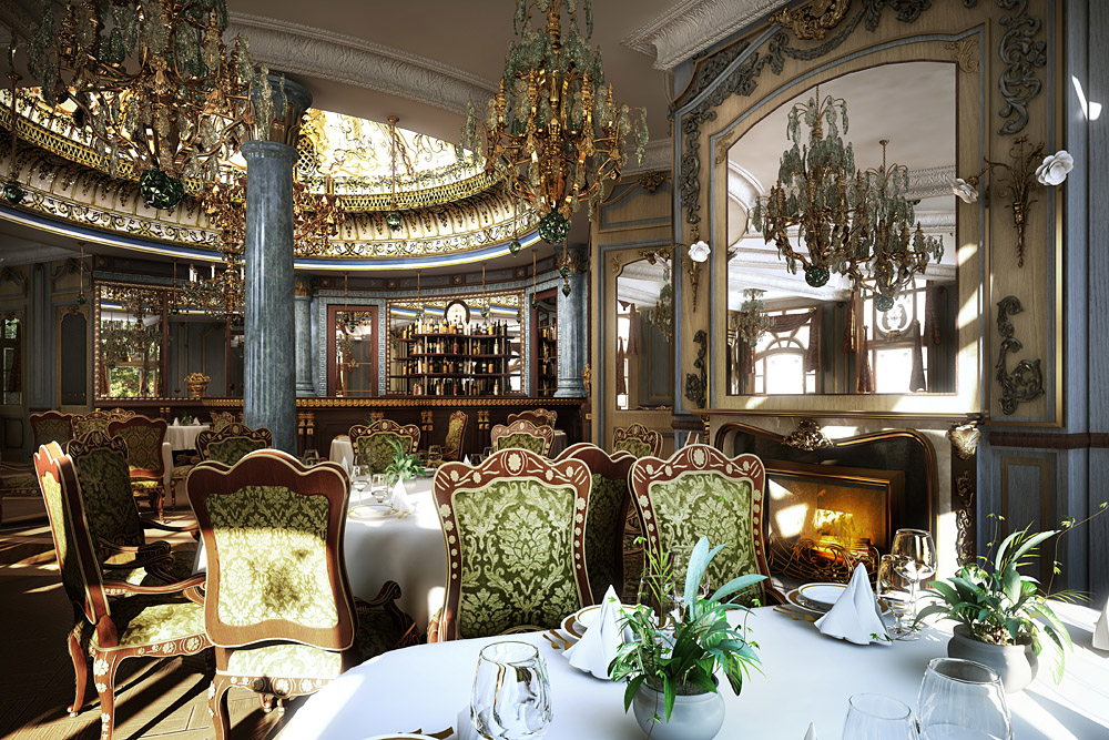 Restaurant in the village of Deauville in 3d max corona render image