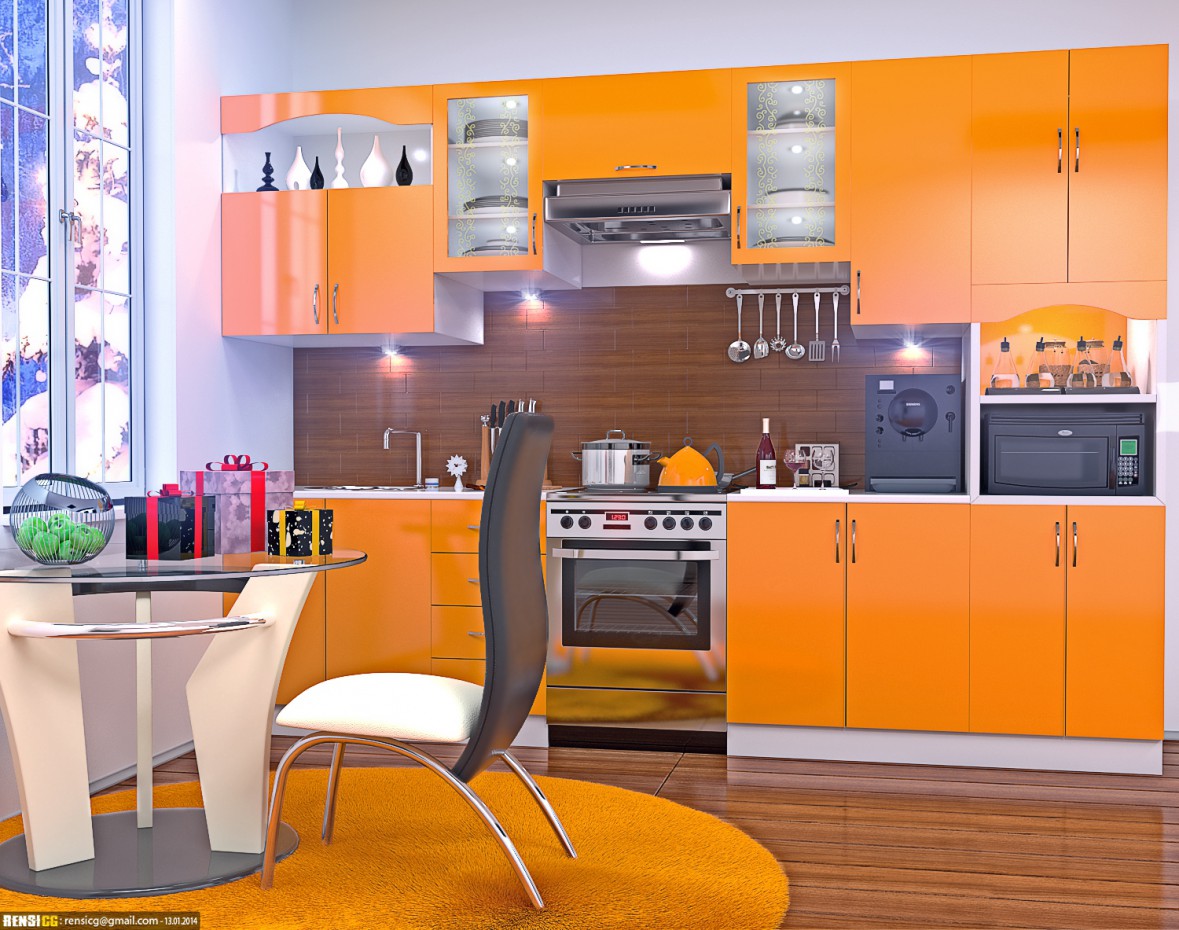 Cucina arancione, nel nuovo anno in 3d max corona render immagine