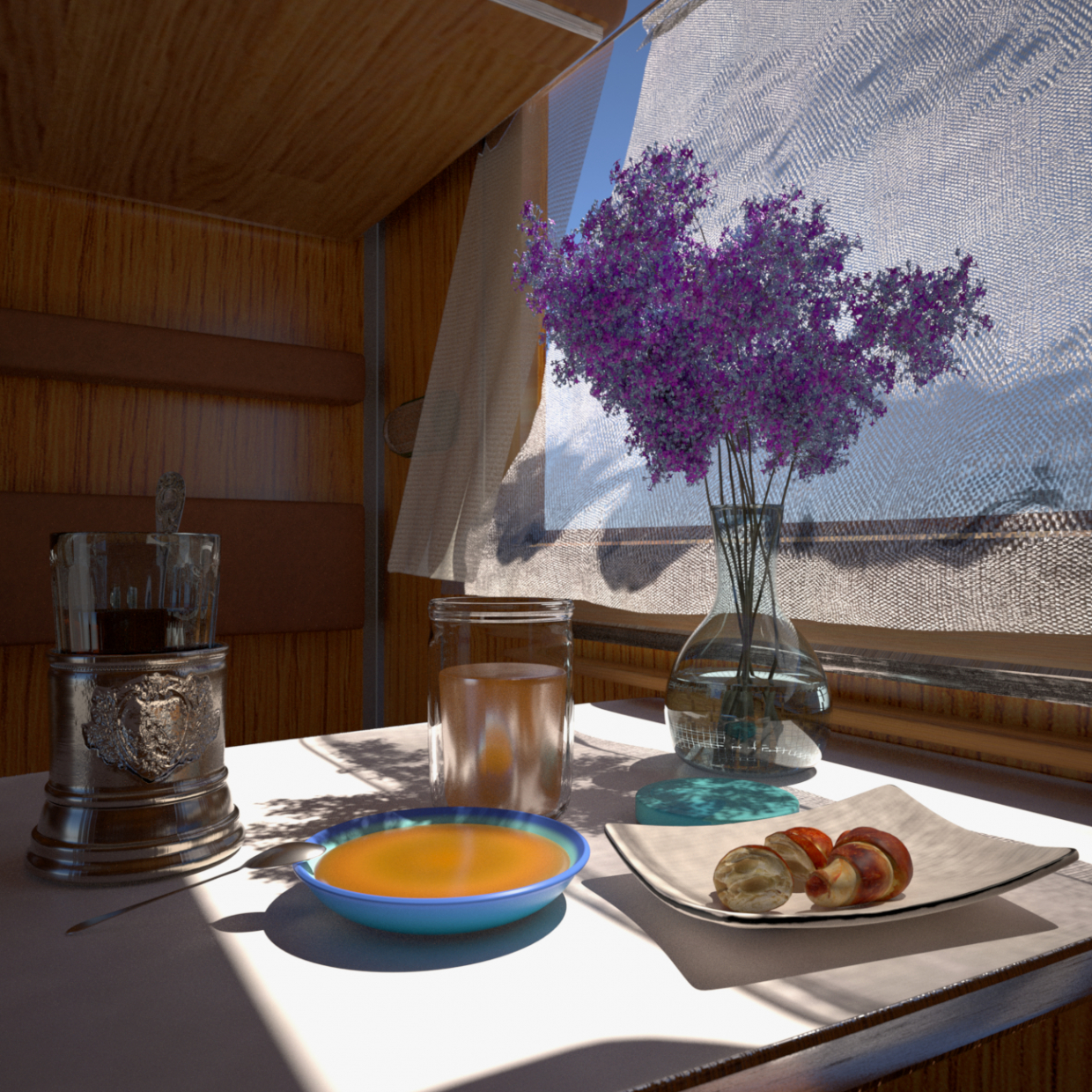 imagen de En el compartimento (desayuno ligero ... o cena) en Cinema 4d indigo renderer