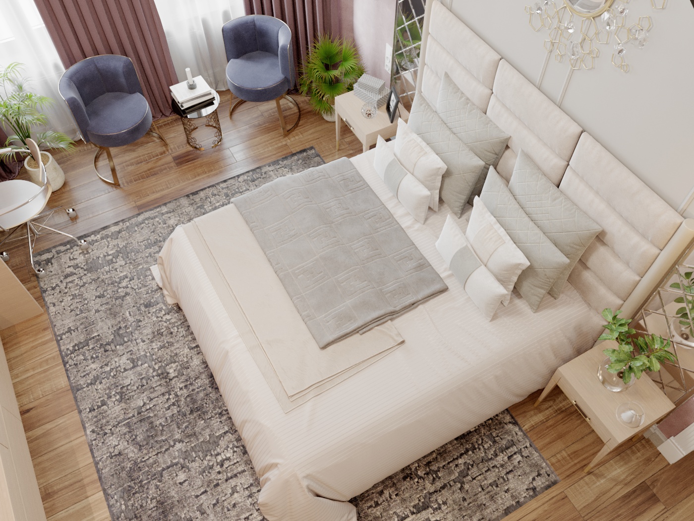 Quarto de casal em 3d max corona render imagem