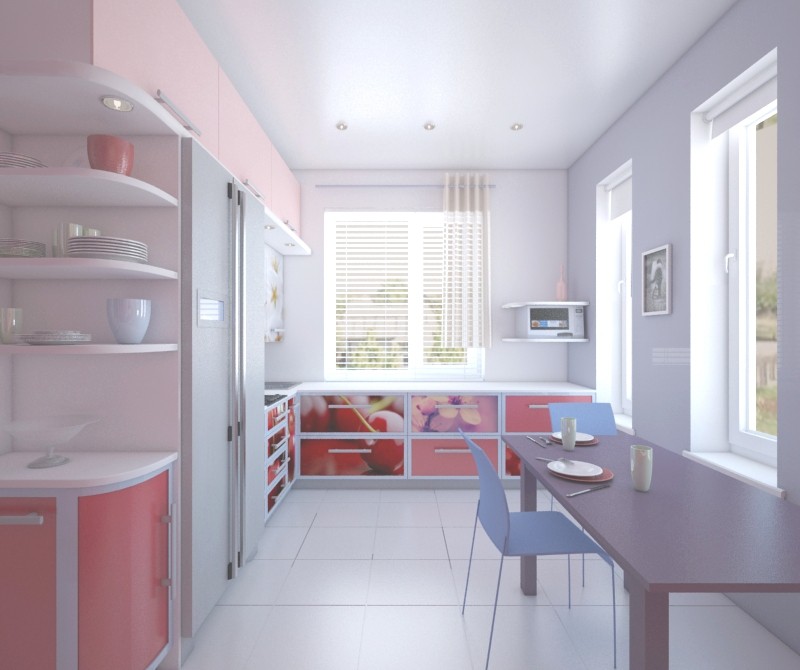 imagen de cocina con cerezas en 3d max vray