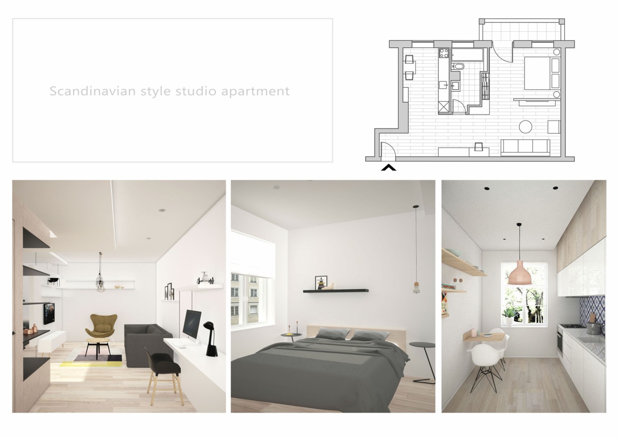 Studioapartment im skandinavischen Stil in 3d max vray 2.5 Bild