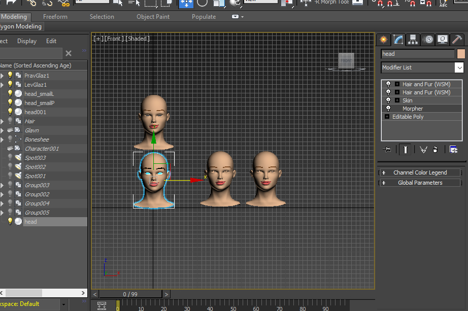 Facial expression in 3d max vray 1.5 image