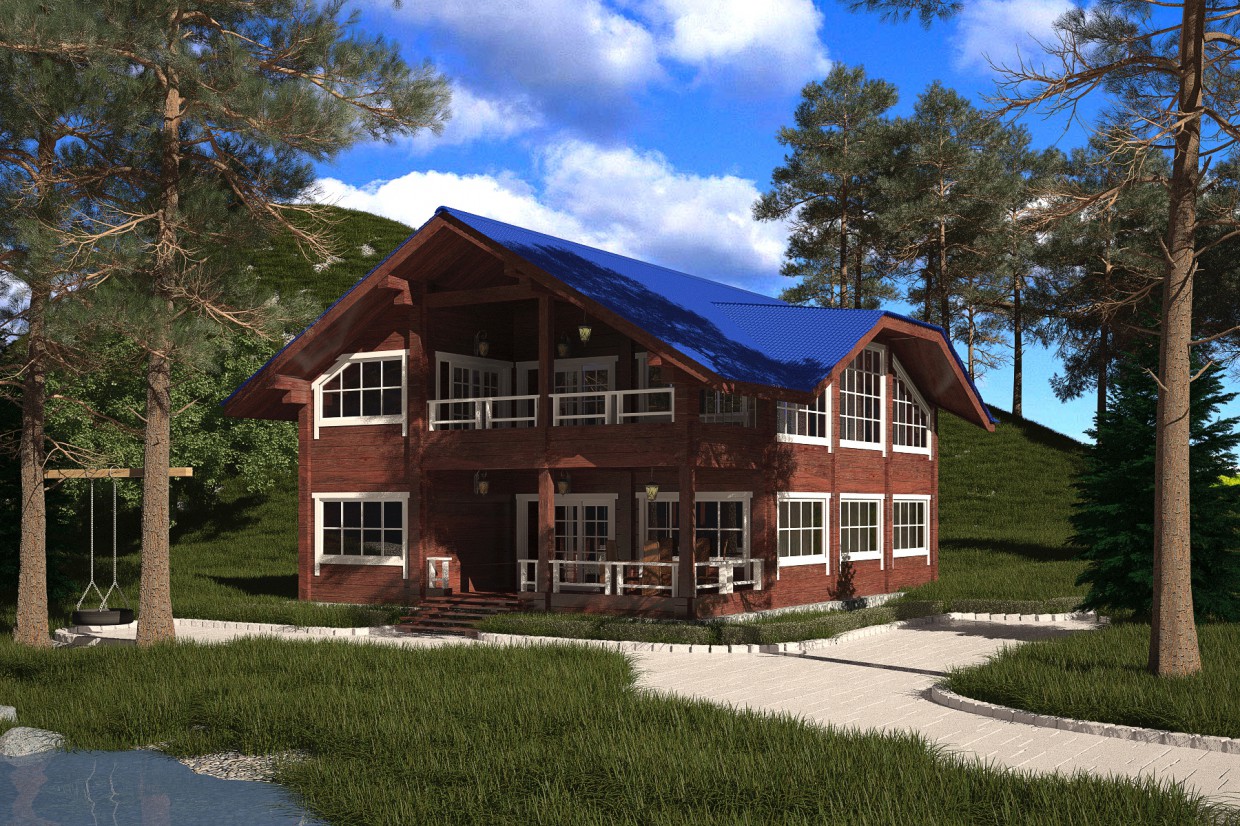 2-geschossiges Ferienhaus aus profilierten Balken. in 3d max vray 3.0 Bild