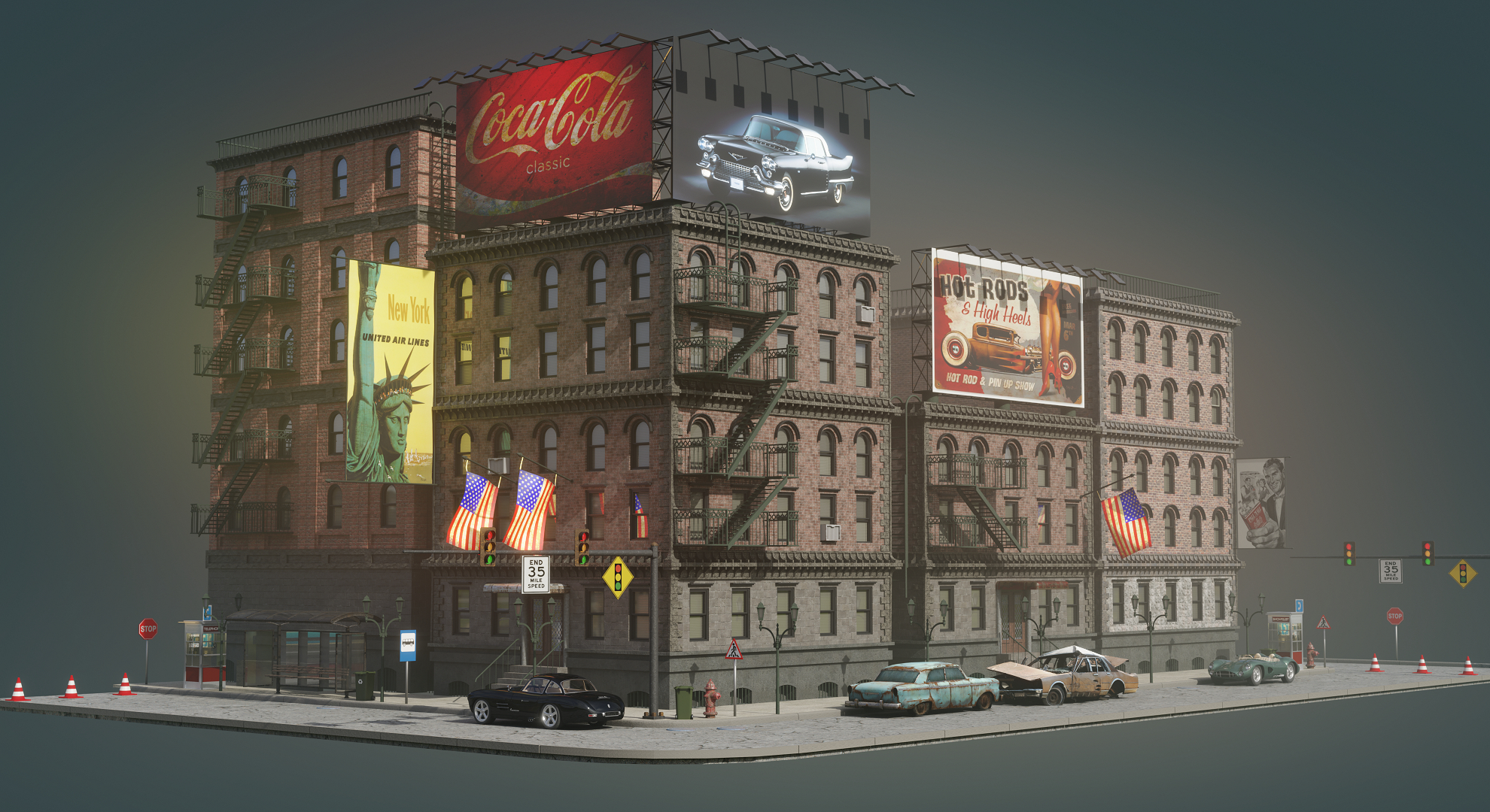 3d street in Blender cycles render image