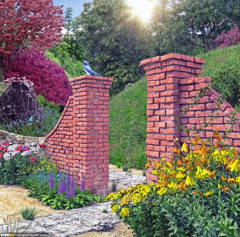 Jardim em 3d max corona render imagem