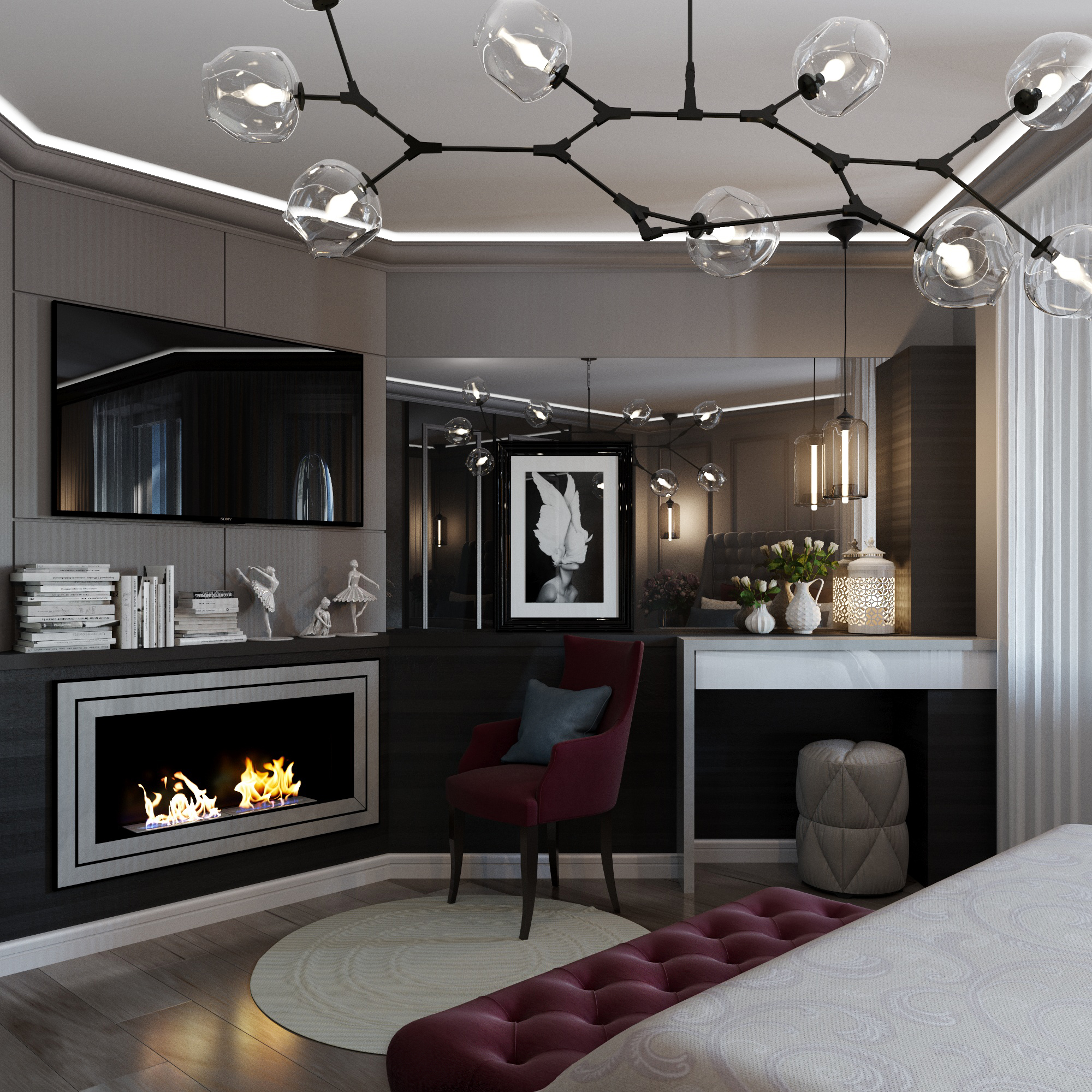 Intérieur de chambre à coucher dans 3d max corona render image