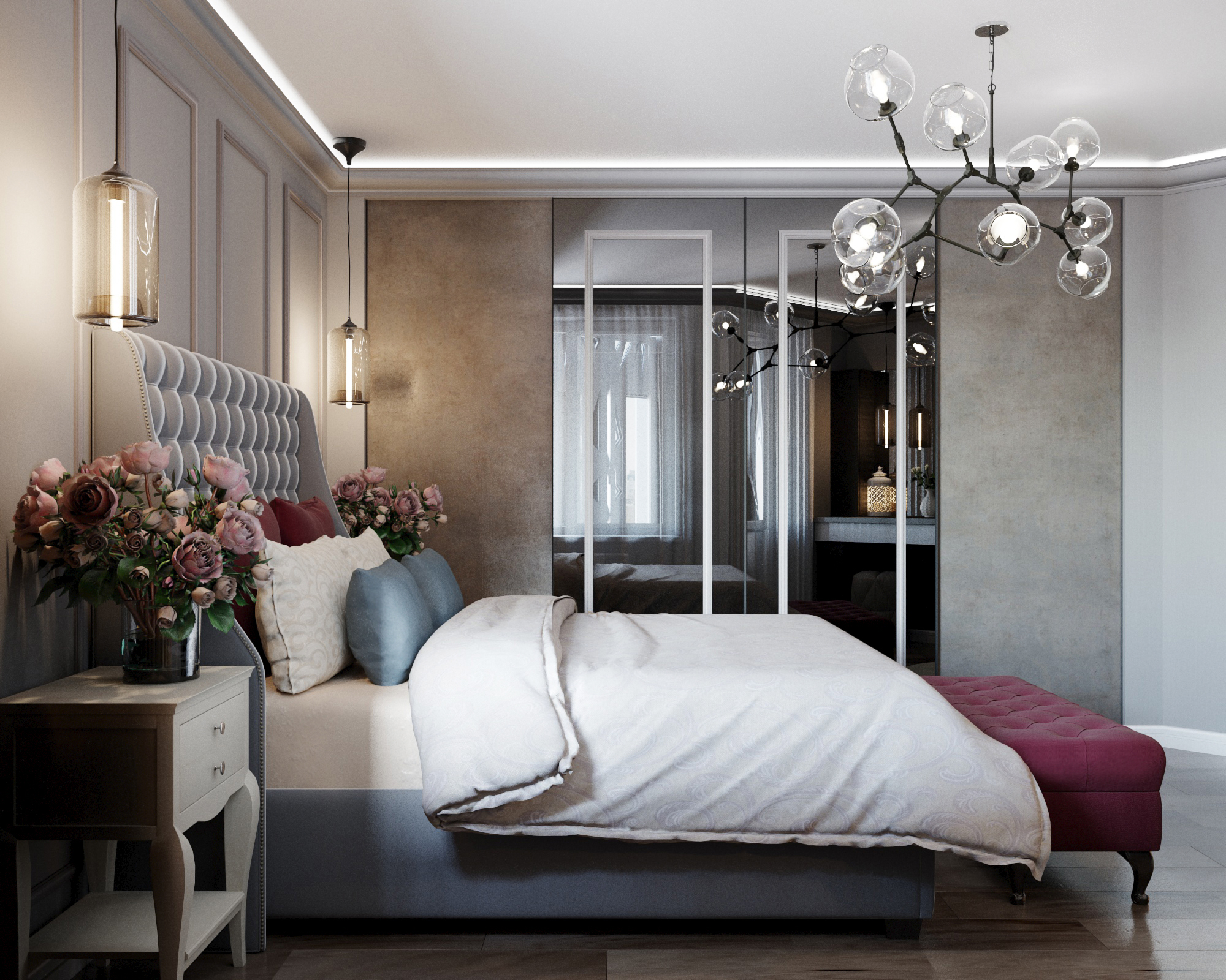 Intérieur de chambre à coucher dans 3d max corona render image