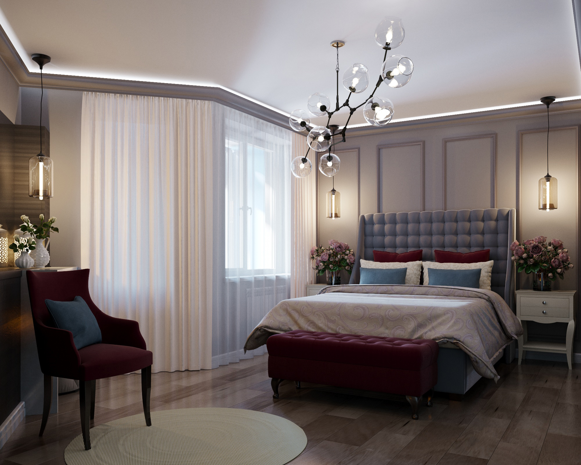 Intérieur de chambre à coucher dans 3d max corona render image