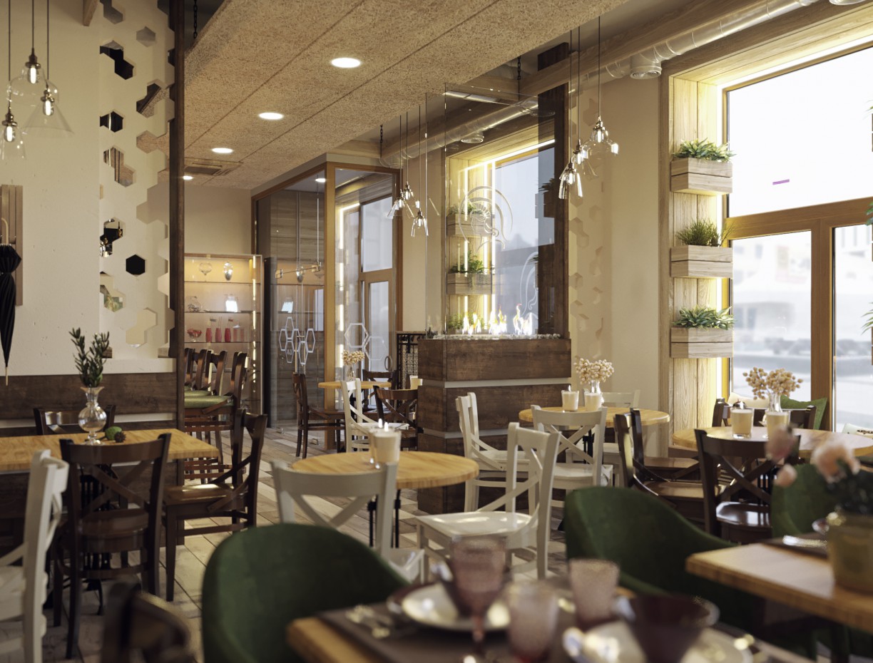 Küçük bir kafe görselleştirme in 3d max corona render resim