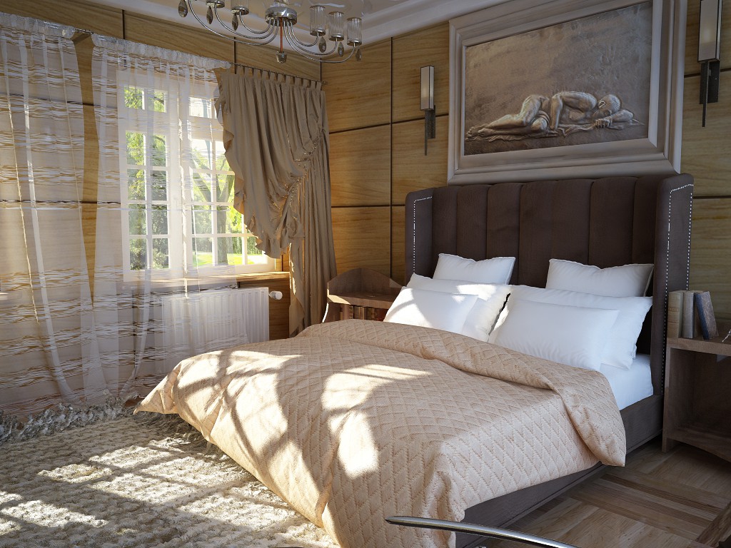 A cozy bedroom times Jeeves and Wooster. in Cinema 4d vray image