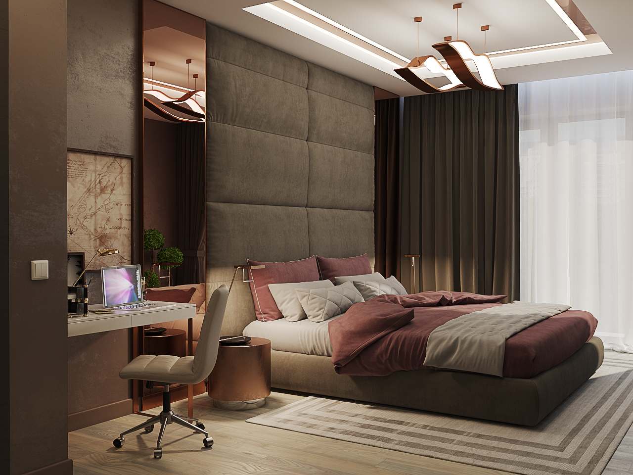 Otel tarzı yatak odası in 3d max vray 3.0 resim