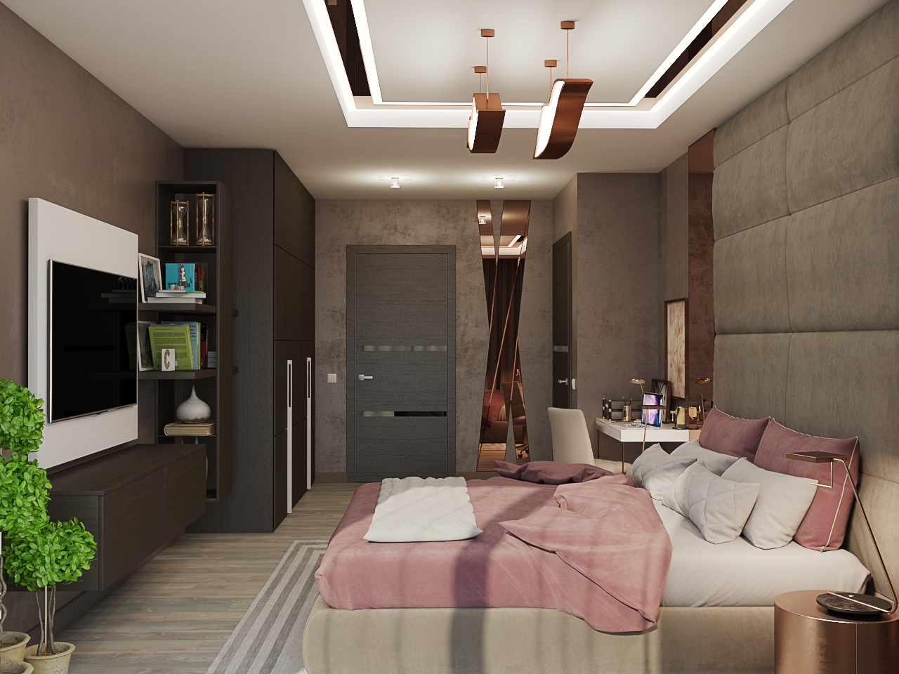 Otel tarzı yatak odası in 3d max vray 3.0 resim