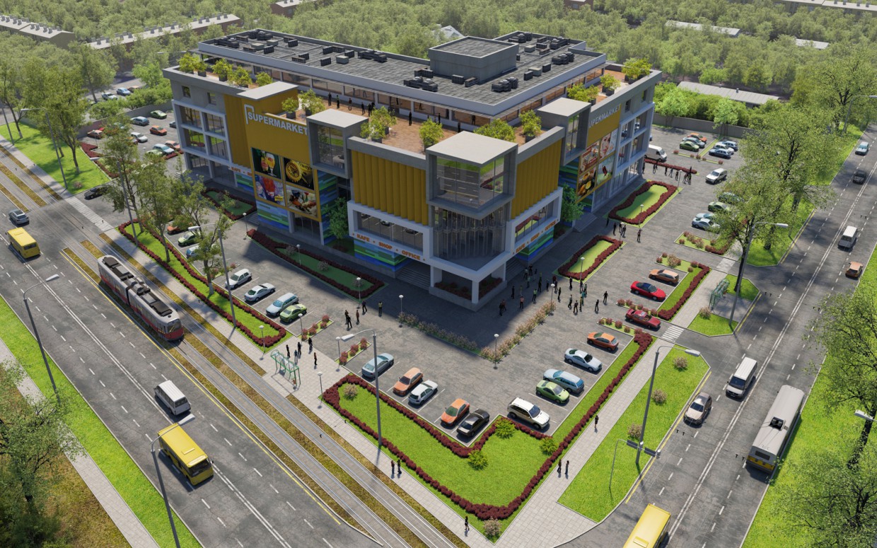 Shopping and entertainment complex. Concept. in 3d max corona render image